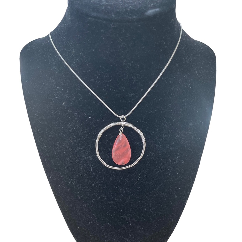 Guitar String Necklace with Cherry Quartz-New
